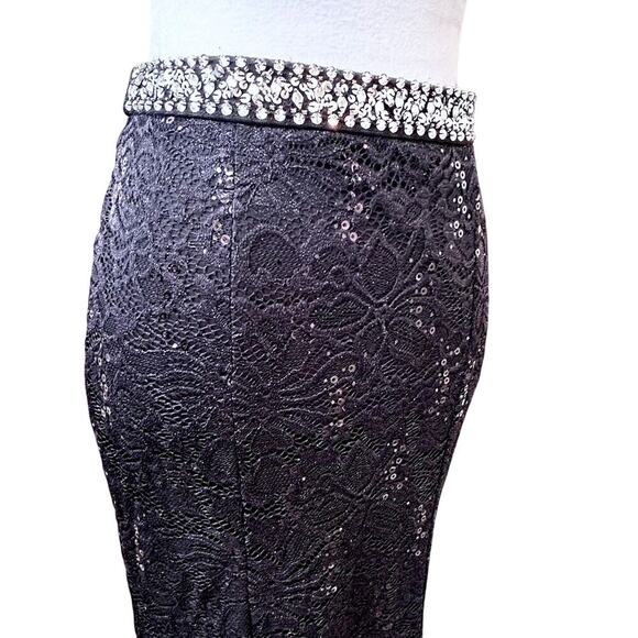 Vtg 90s Bling Goth Dark Fairy Black Sexy Sequin Mermaid Maxi Skirt Stretch 6 - Picture 3 of 9